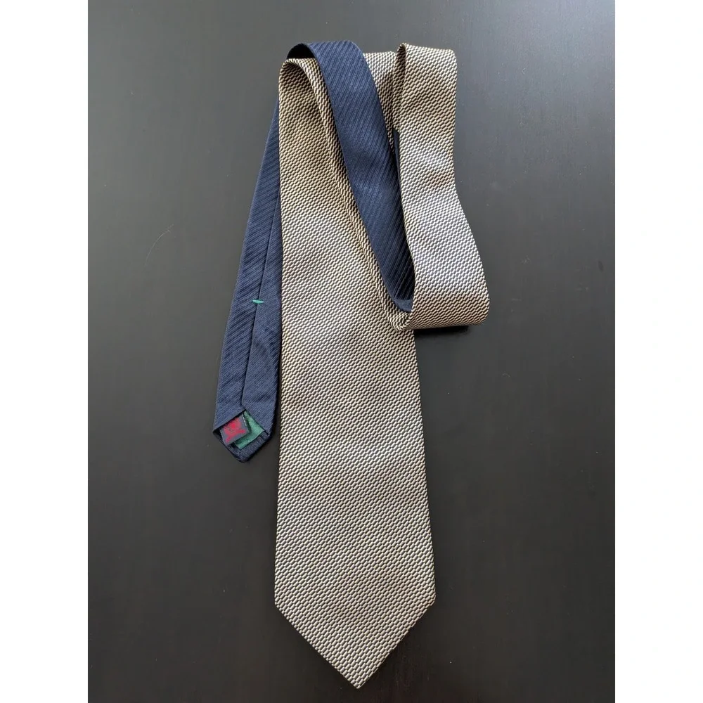 Tommy Hilfiger Tie‎ Necktie Micro Patterned Blue Gold Checkered Silk USA 58